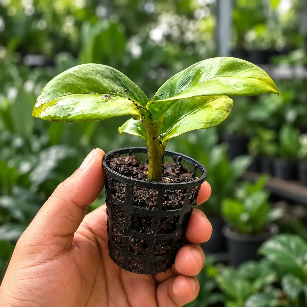 ZZ plant with glossy green leaves on upright stems